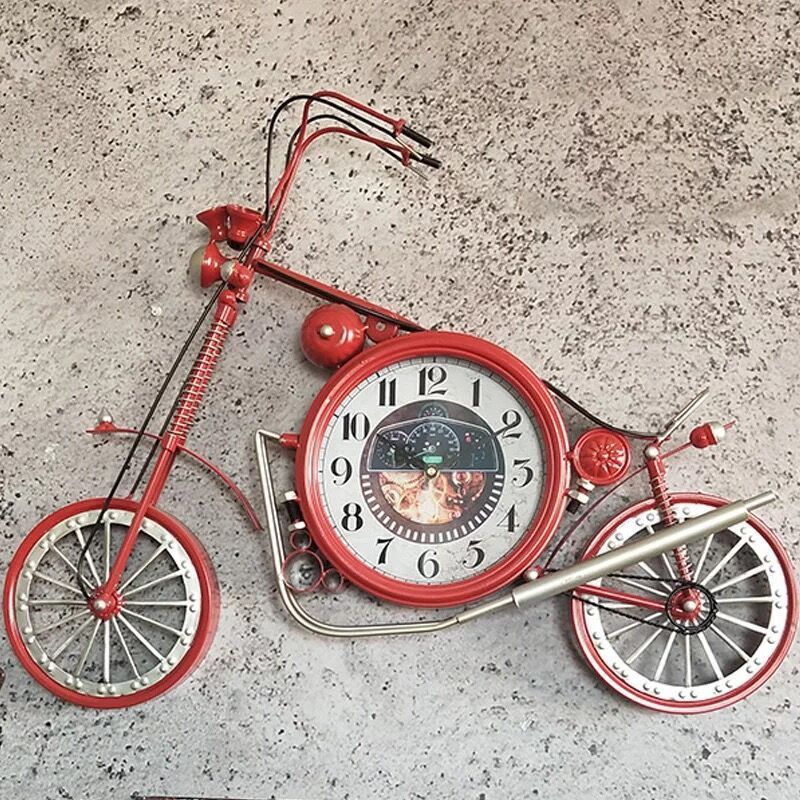 Vintage Iron Motorcycle Wall Clock – Retro Industrial Hanging Wall Art for Home or Garage