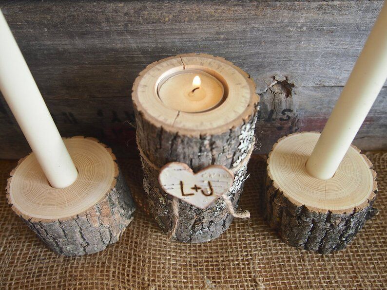 Wooden Candlesticks With Romantic Dinner Tabletop Ornaments