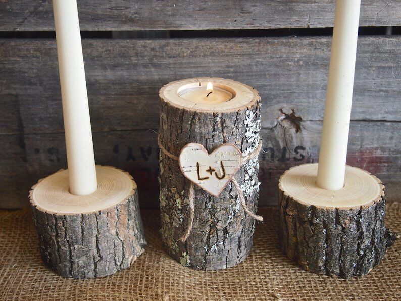 Wooden Candlesticks With Romantic Dinner Tabletop Ornaments